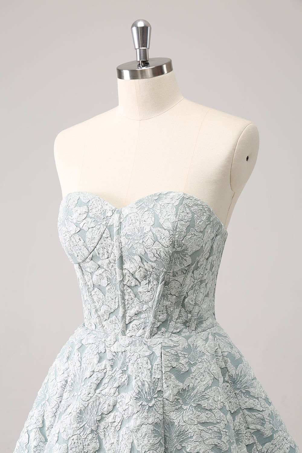 Grey Green Sweetheart Strapless 3D Floral Lace Boned Corset Flared A-Line Short Homecoming Dress