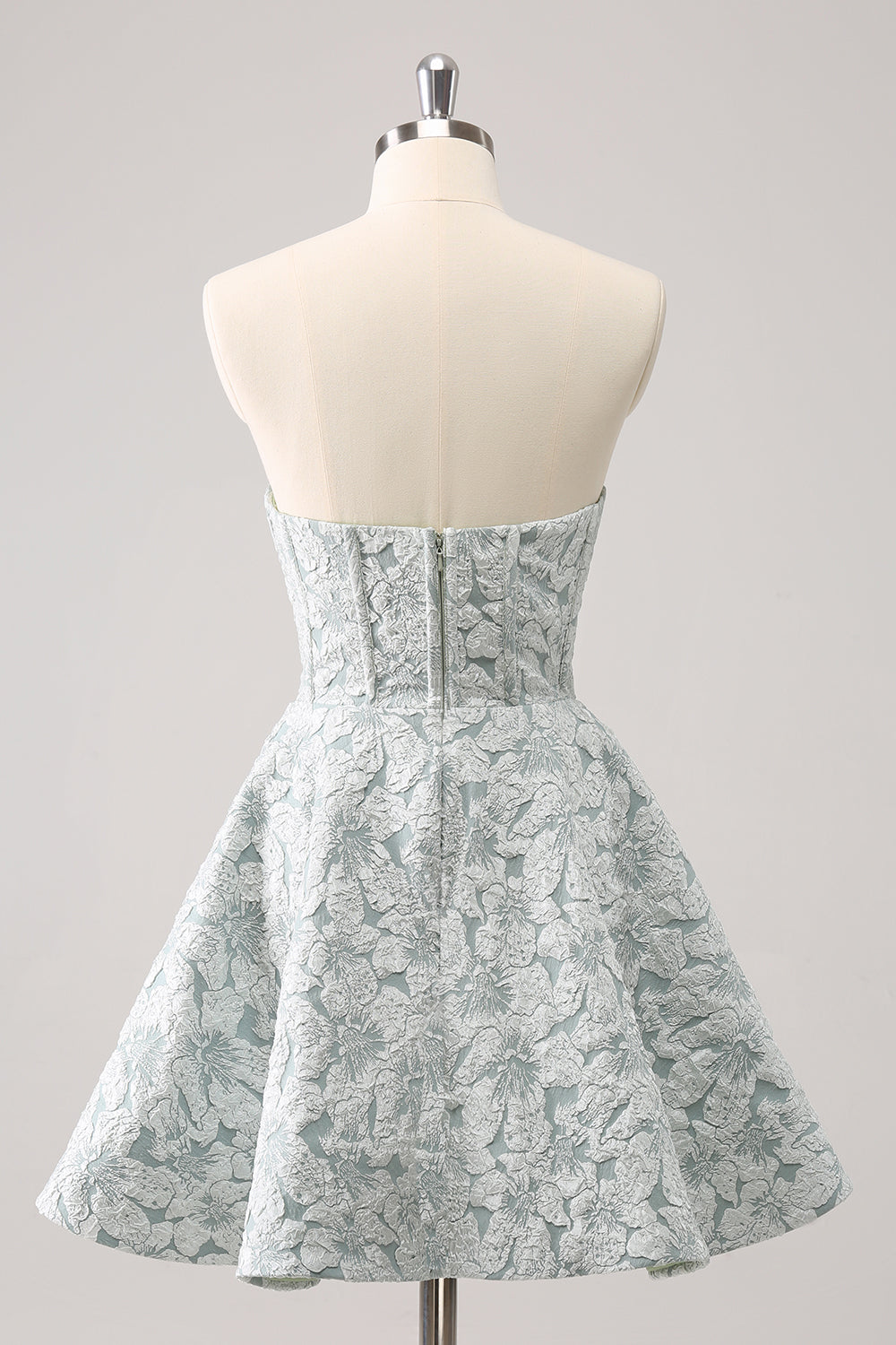 Grey Green Sweetheart Strapless 3D Floral Lace Boned Corset Flared A-Line Short Homecoming Dress