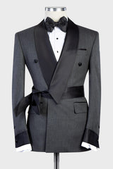 Grey Stylish Two-Piece Custom Men’s Suits with Black Shawl Lapel