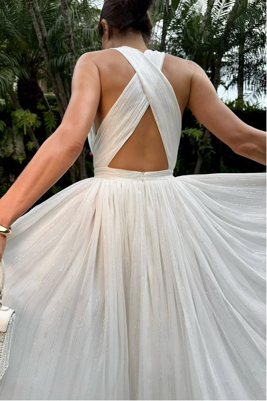 Halter Backless Sleeveless Long High Split Formal Dress With Pleated