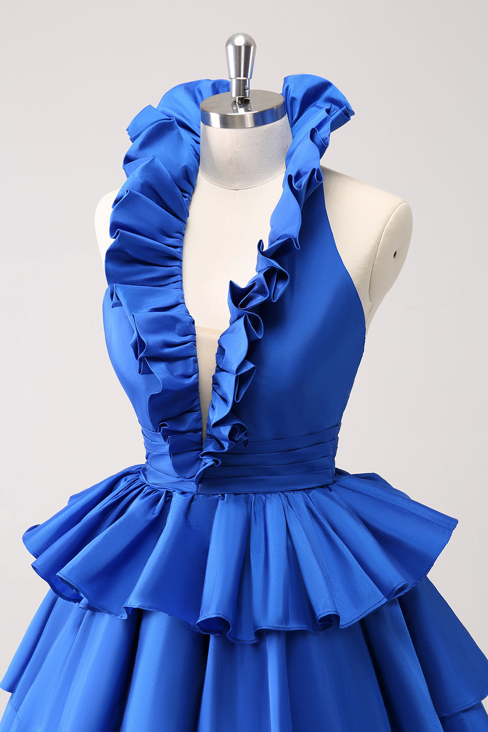 Royal blue v-neck ruffled A-line homecoming dress