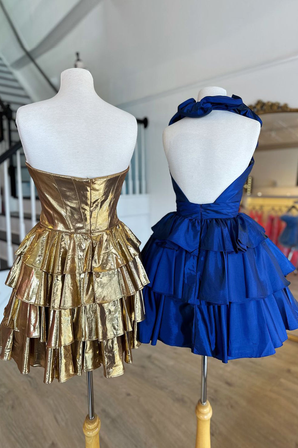 Gold v-neck ruffled A-line homecoming dress