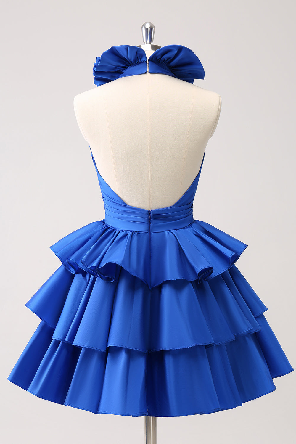 Royal blue v-neck ruffled A-line homecoming dress