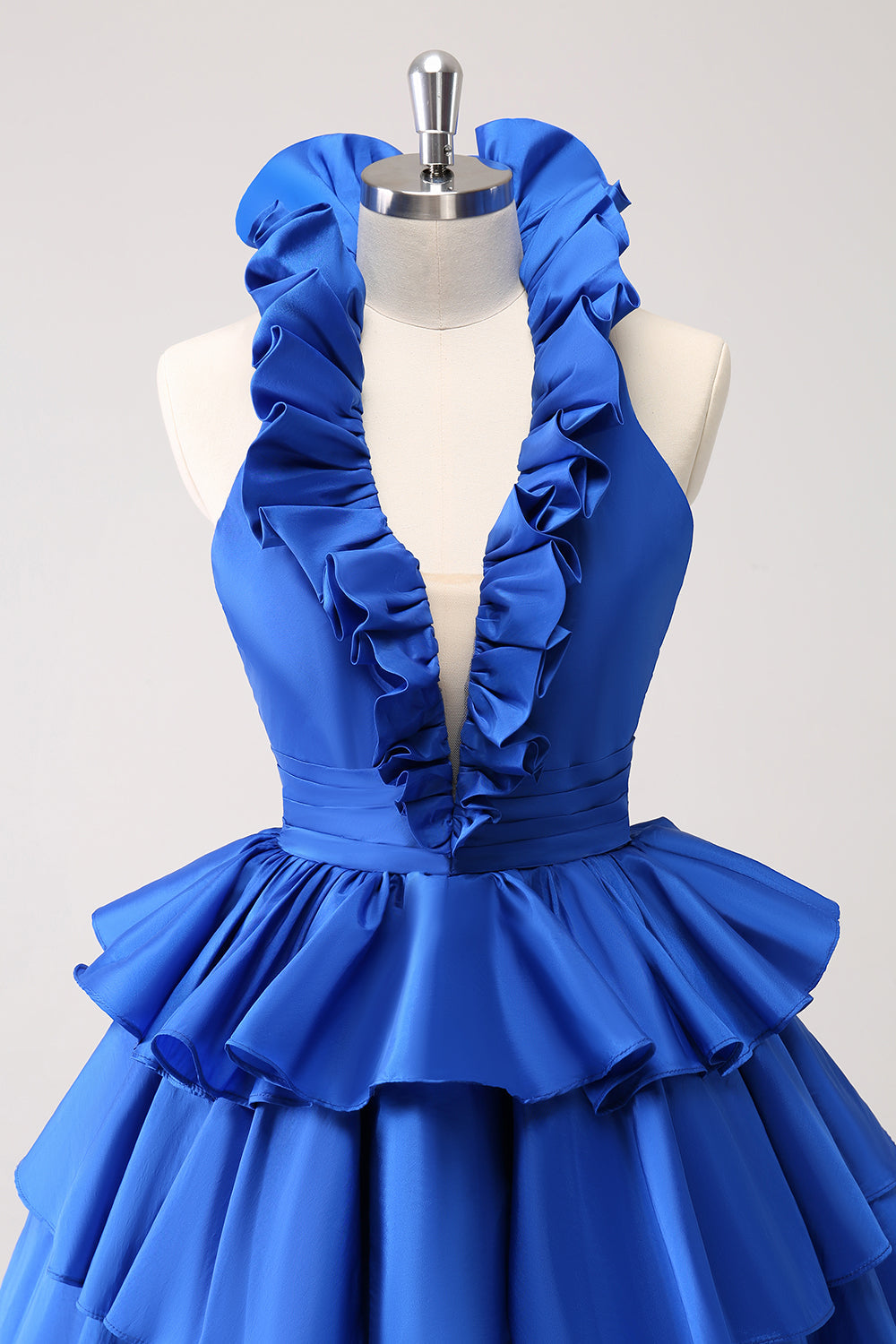 Royal blue v-neck ruffled A-line homecoming dress
