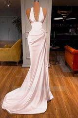 Halter Deep V Neck Sleeveless Mermaid Long Formal Dress Elegant With Ruffles