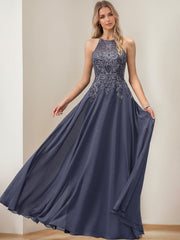 Halter Sleeveless Floor-Length A-Line Princess Mother of the Bride Dresses with Sequins