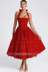 Halter Sleeveless Long A Line Formal Dress With Pleated Tulle