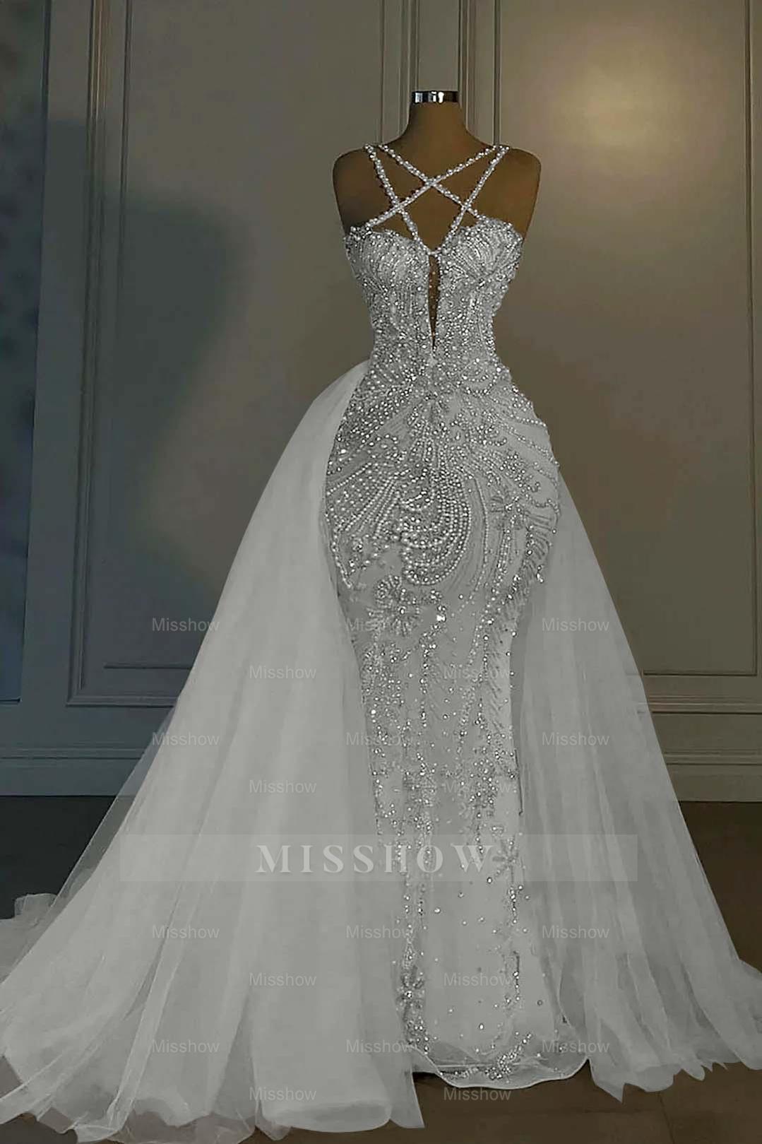 Halter Sleeveless Mermaid Long Formal Dress With Beading Tulle