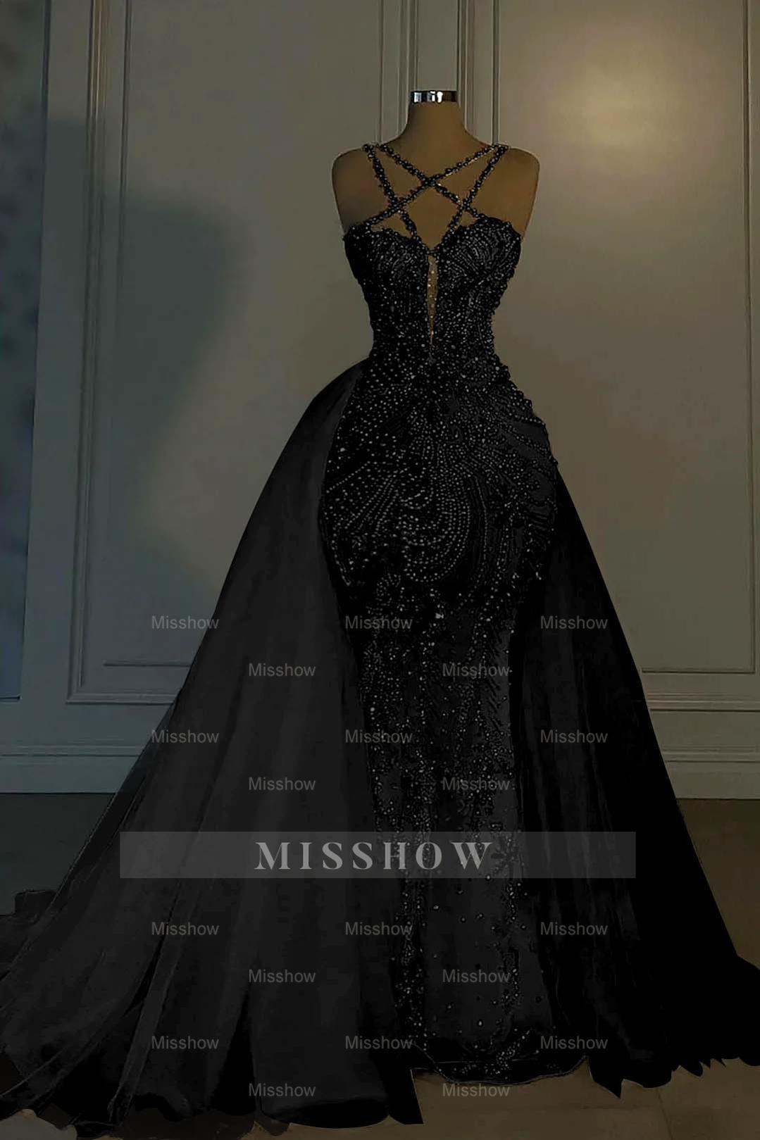 Halter Sleeveless Mermaid Long Formal Dress With Beading Tulle