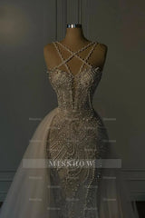 Halter Sleeveless Mermaid Long Formal Dress With Beading Tulle