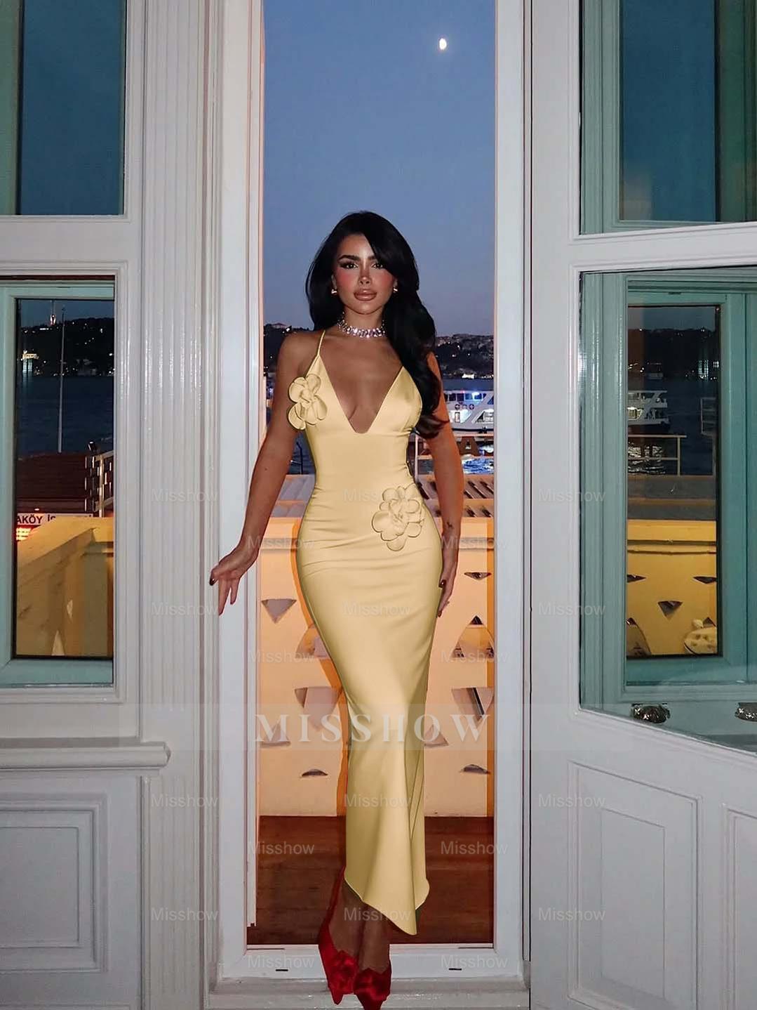 Halter V Neck Sleeveless Long Mermaid Formal Dress With Pleated