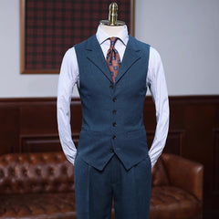 Handsome Blue Notched Lapel Three-Piece Prom Suit