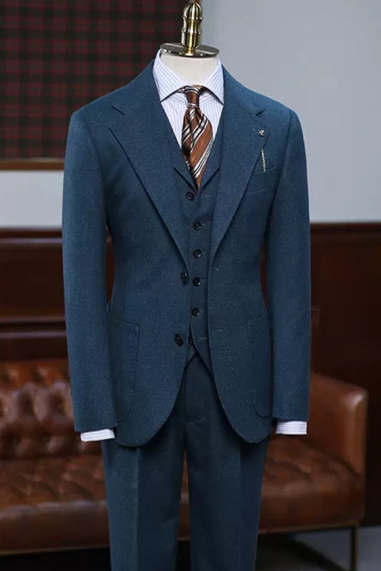 Handsome Blue Notched Lapel Three-Piece Prom Suit