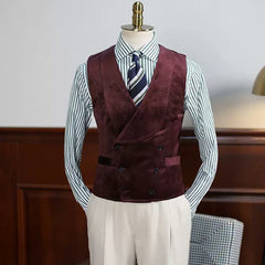 Handsome Burgundy Notched Lapel Three-Piece Velvet Prom Ensemble