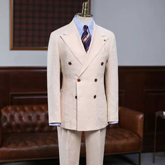 Handsome Champagne Peaked Lapel Double Breasted Prom Attire