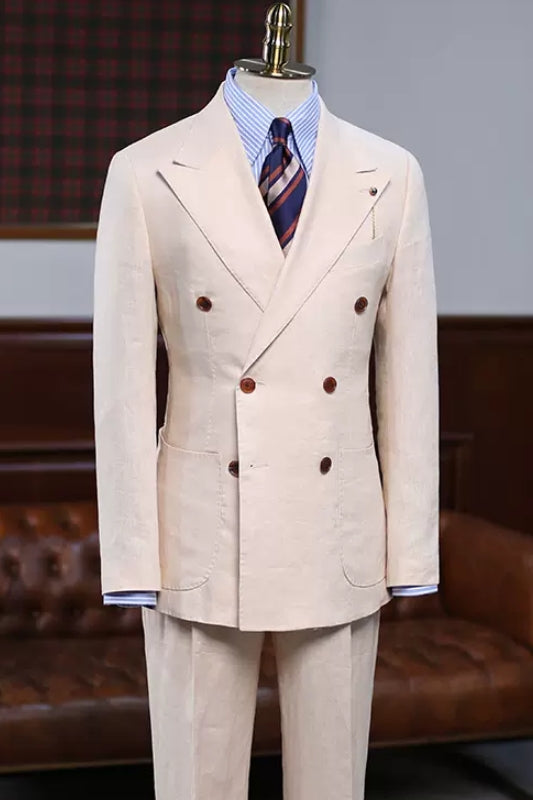 Handsome Champagne Peaked Lapel Double Breasted Prom Attire