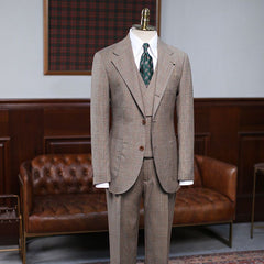 Handsome Light Khaki Plaid Three Pieces Tailored Business Suit