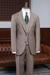 Handsome Light Khaki Plaid Three Pieces Tailored Business Suit