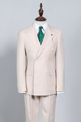 Handsome Light Khaki Striped Double Breasted Custom Suit