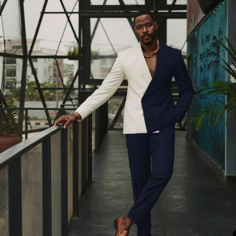 Handsome Navy Shawl Lapel Double Breasted Prom Suit