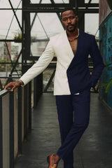 Handsome Navy Shawl Lapel Double Breasted Prom Suit