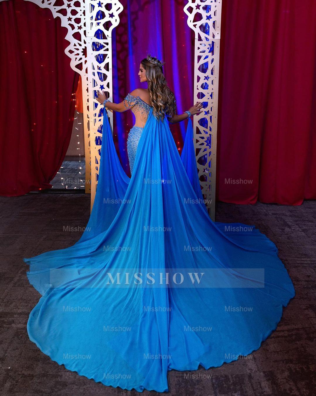 Heavy Off the Shoulder Mermaid Formal Dress Sequins Beading V Neck