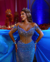 Heavy Off the Shoulder Mermaid Formal Dress Sequins Beading V Neck