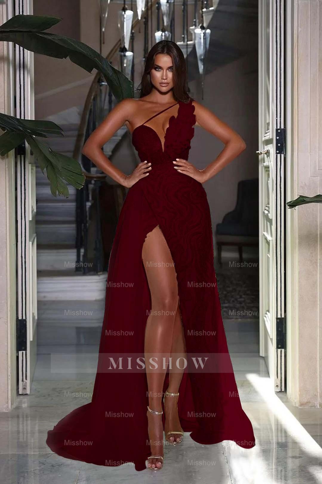 Heavy Sequins Formal Dress Sleeveless One Shoulder With High Slit