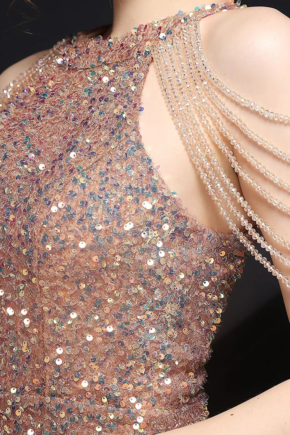 Rose gold high neck beaded bodycon homecoming dress