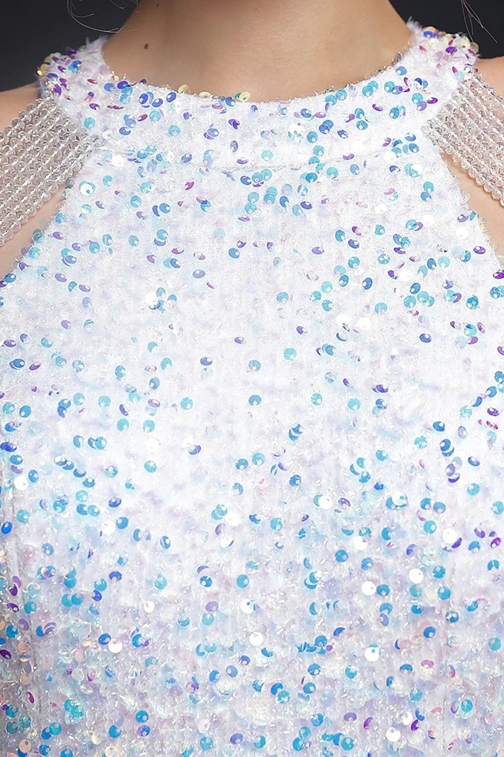 White high neck beaded bodycon homecoming dress