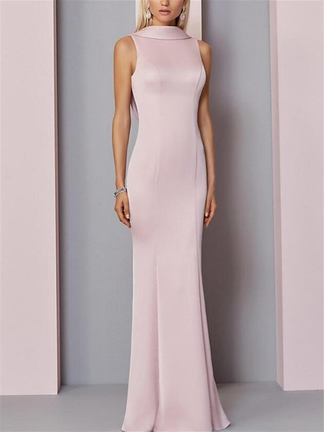 High Neck Floor-Length Pleated Sleeveless Evening Gown