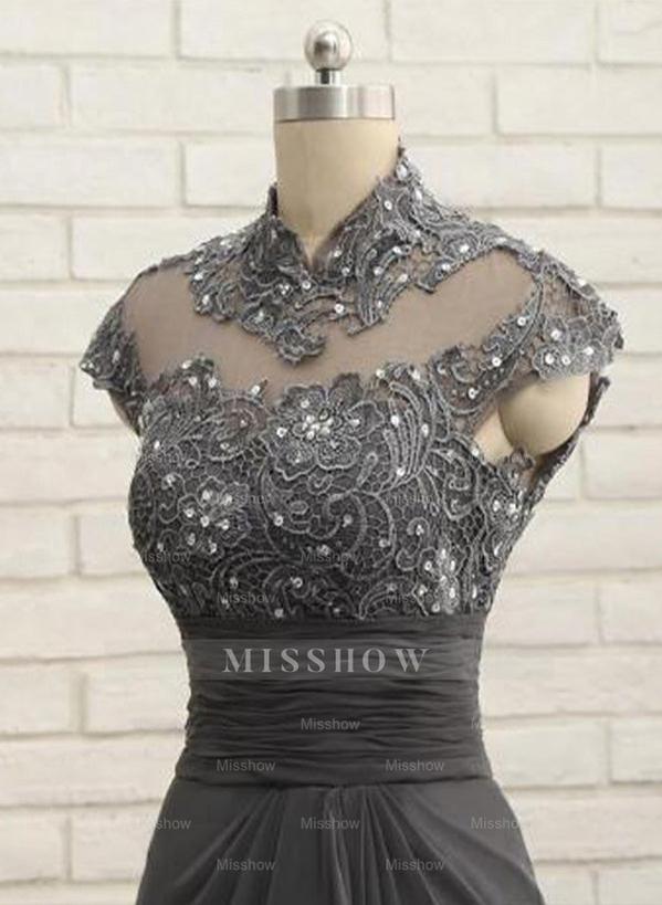 High Neck Floor-Length Sheath/Column Gowns for the Mother of the Bride