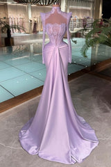 High Neck Illusion Lace Scallop Collar Structured Shoulder Sweetheart Sheer Boned Corset Long Sleeve Satin Centre Twist Mermaid Gown Chapel Train