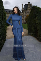 High Neck Long Sleeves Long Mermaid Formal Dress With Pleated