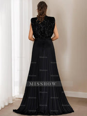 High Neck Sleeveless A-Line Princess Dress for Mothers of the Bride & Groom with Sequins and Ruffles