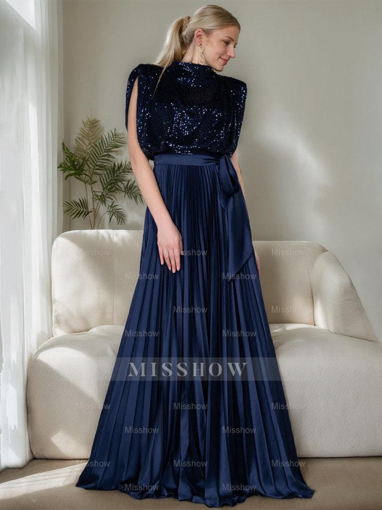 High Neck Sleeveless A-Line Princess Dress for Mothers of the Bride & Groom with Sequins and Ruffles