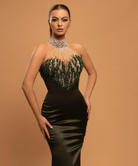 High Neck Sleeveless Pleated Mermaid Formal Dress With Beading