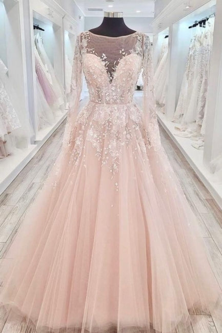 High neck Elegant Lace Long sleeves Wedding Dress