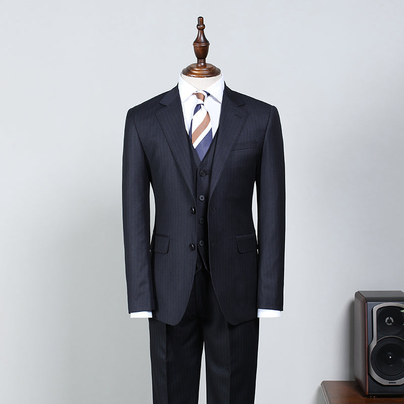 Hot Navy Blue Striped Slim Fit Custom Business Suit