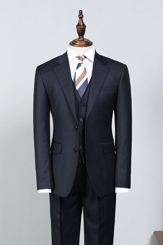 Hot Navy Blue Striped Slim Fit Custom Business Suit