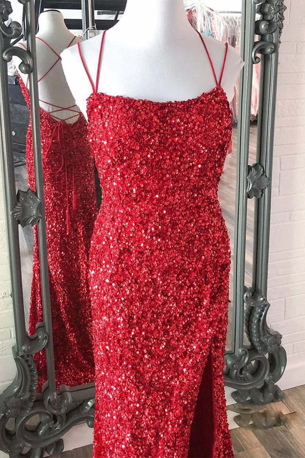 Hot Pink Backless Long Prom Dress with Mermaid Glitter Sequins