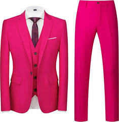 Hot Pink Slim Fit Three-Piece Notched Lapel Prom Suit For Men
