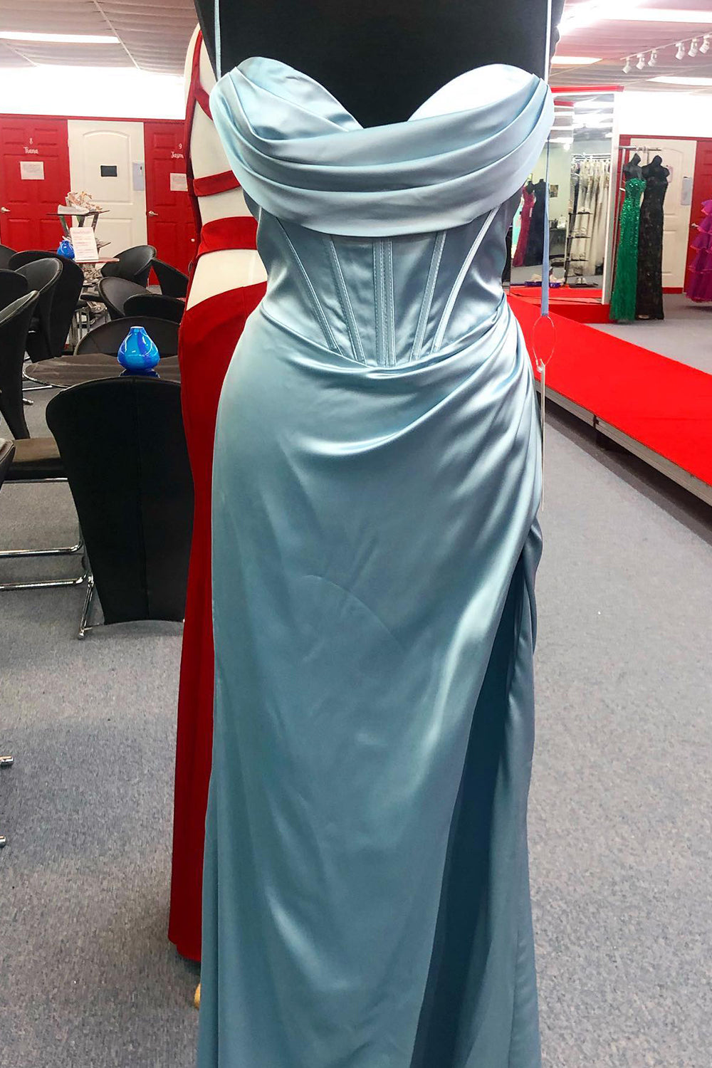 Teal sweetheart split-front mermaid prom dress