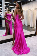 Hot pink sweetheart split-front mermaid prom dress