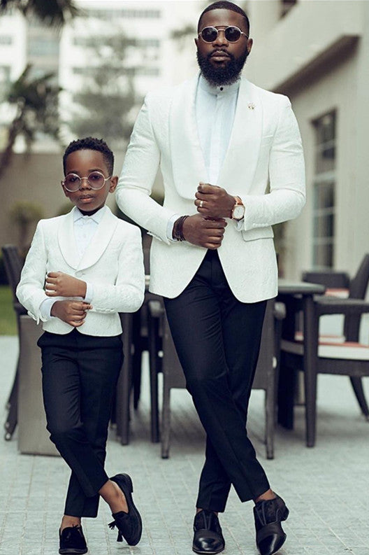 Ivory Jacquard Shawl Collar Slim Fit Elegant Wedding Men’s Suits