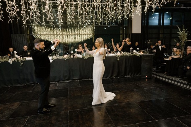 Ivory Long Sleeves Despatchable Train V-neck Button Wedding Dress with Fully coverd Pearls