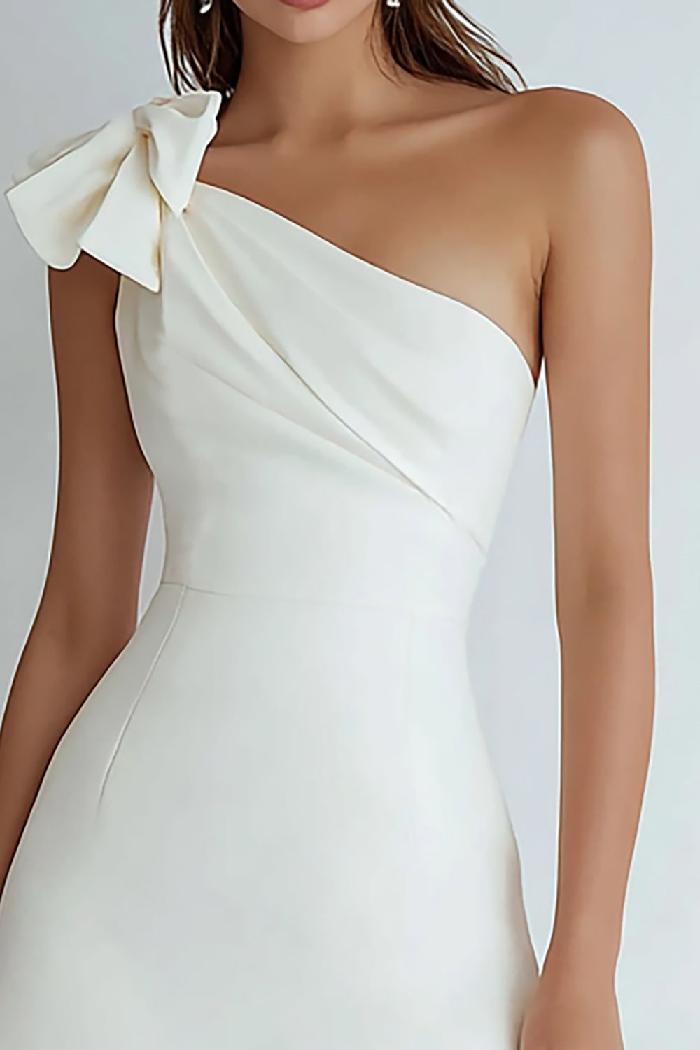 Ivory Satin A Line One Shoulder Short Homecoming Dress with Bow