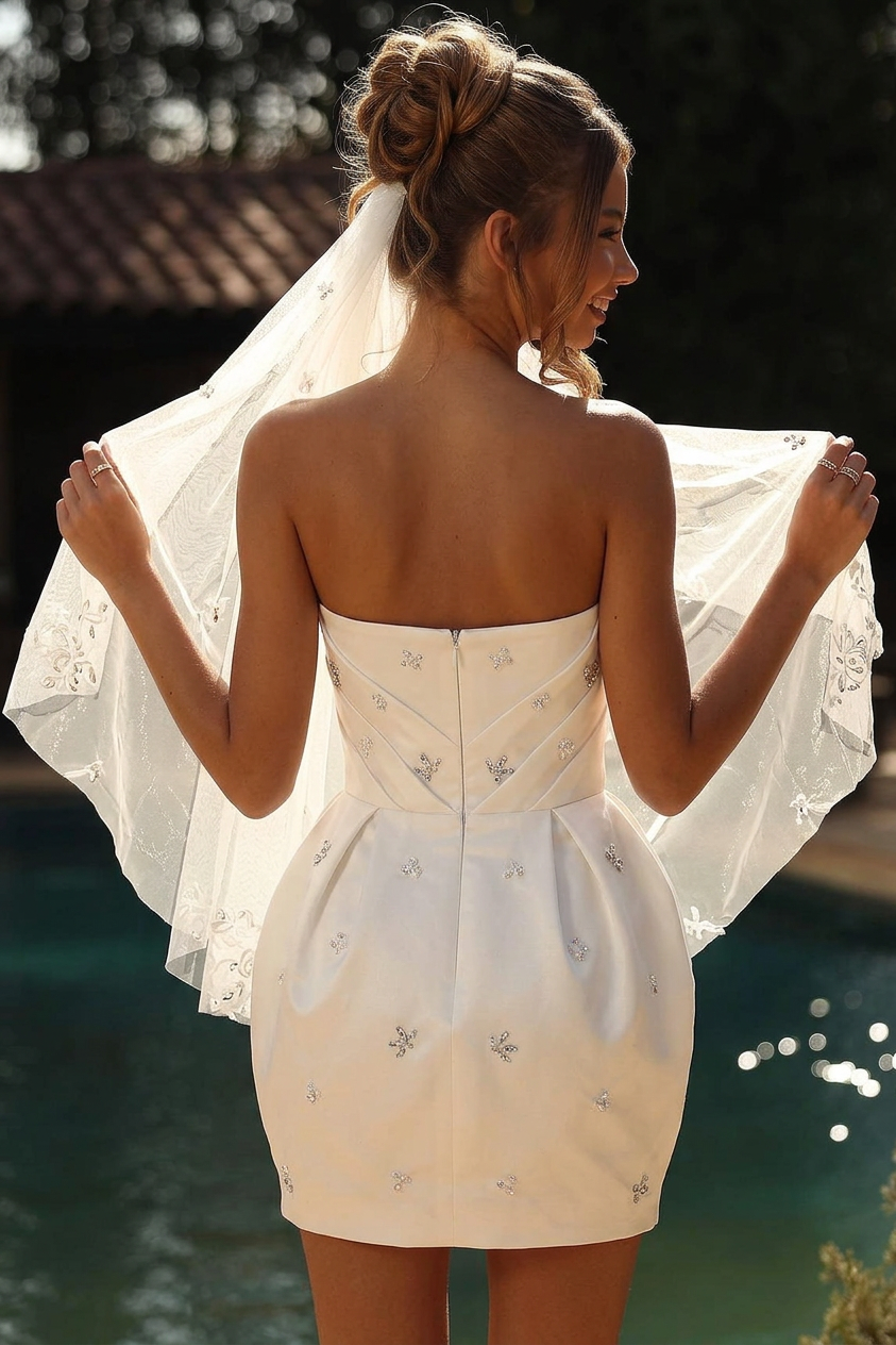 short wedding dresses ivory Sweetheart Rhinestone A-line Dress LABOR_DAY_25_MD