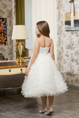 Ivory Sequin Flower Girl Dress Illusion Neckline Sleeveless Ruffles Tiered Tulle Skirt Flower Girl Dress