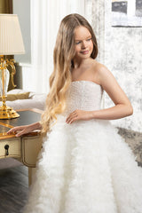 Ivory Sequin Flower Girl Dress Illusion Neckline Sleeveless Ruffles Tiered Tulle Skirt Flower Girl Dress